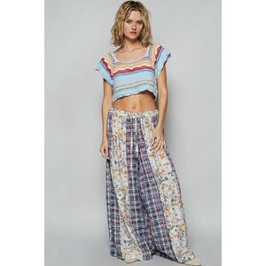 POL wide leg relaxed fit drawstring blue plaid pants